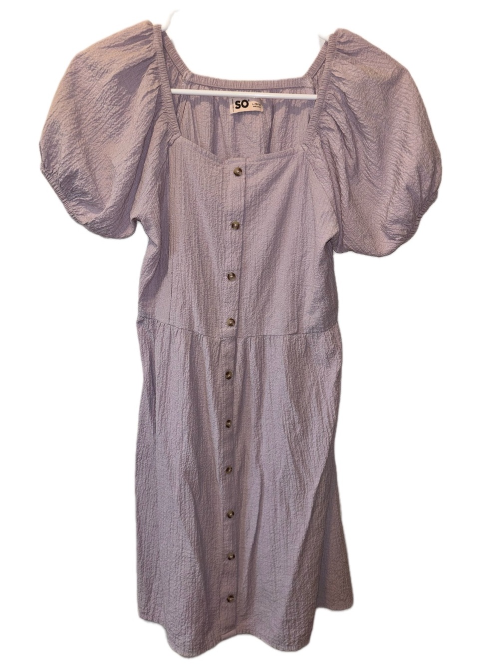 SO Lilac Puff-Sleeve Button Midi Dress